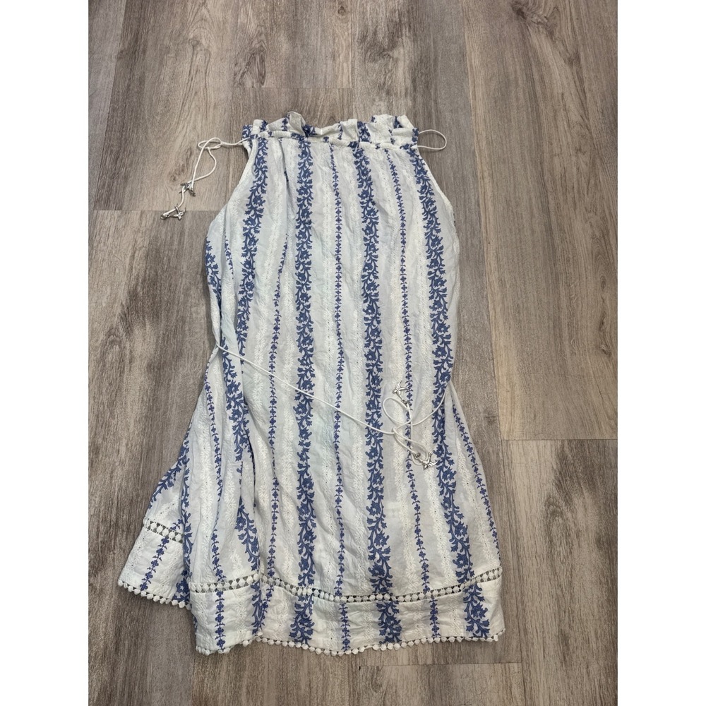 Zimmermann White and Blue Floral-Striped Halter Mini Dress